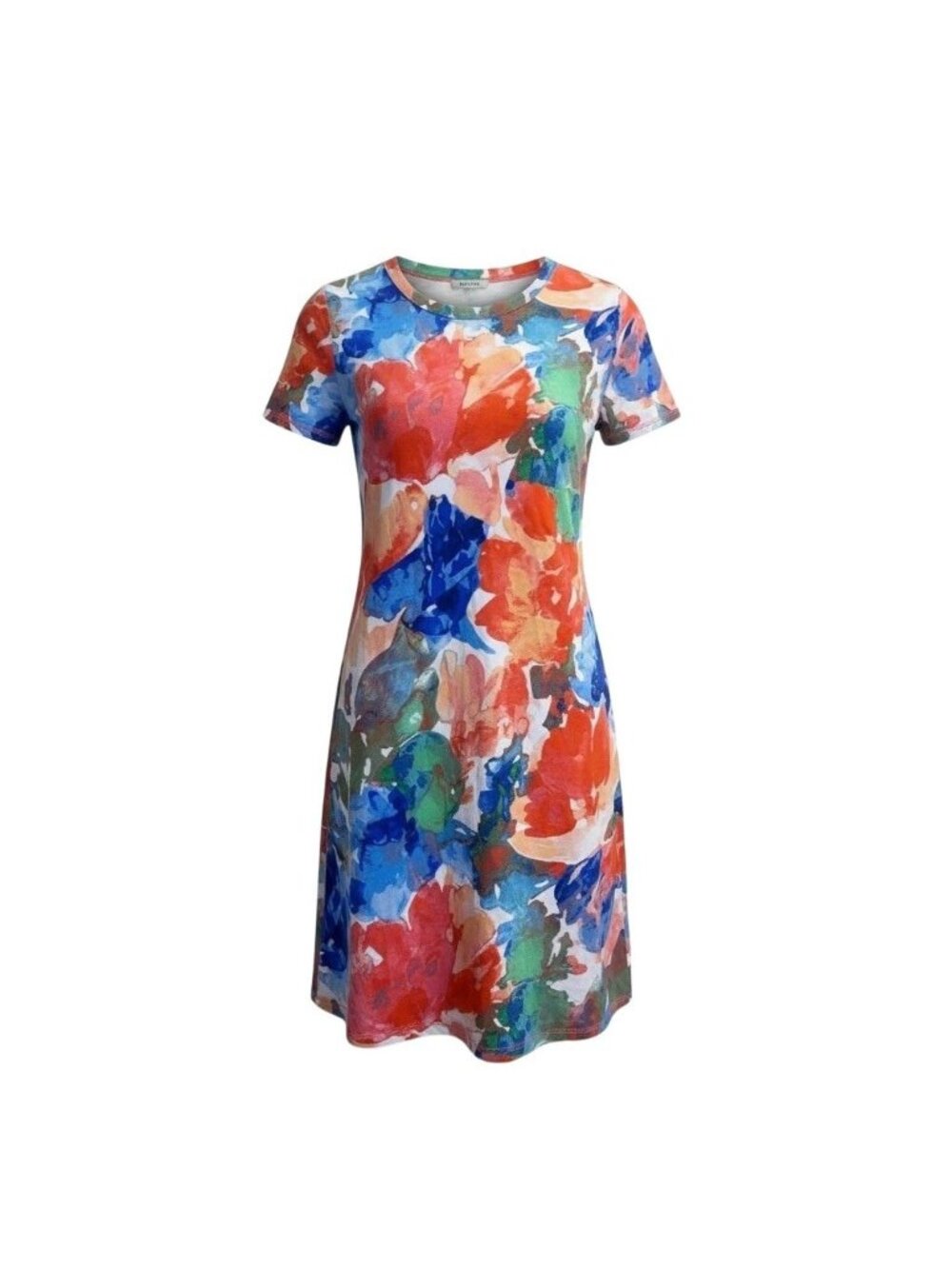 T Talbots Womens Multi-Color Knit Short Sleeve Floral Shift Dress Pocket Sz XL